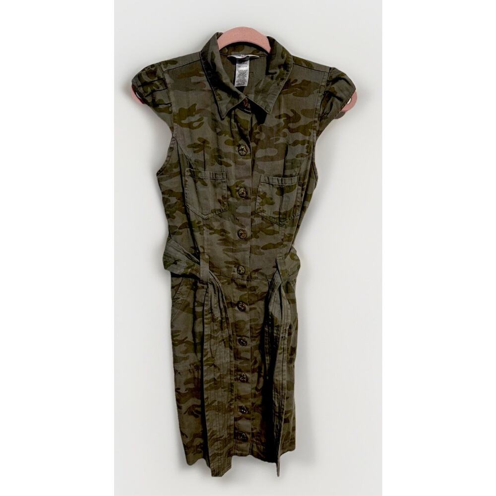 Hard Tail Forever Camo‎ Print Button-Front Belted Utility Shirt Dress Size Small